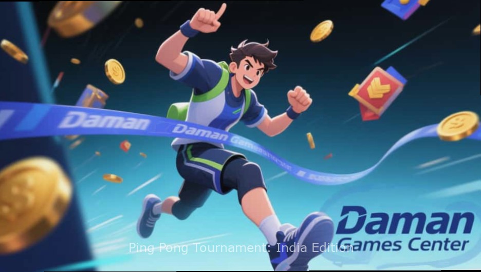 Desi Table Tennis Champs Logo Desi Table Tennis Champs game logo with Indian flag colors and table tennis racket with Desi Table Tennis Champs watermark
